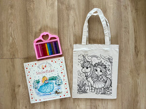 DIY Colouring Little Princess and Unicorn Tote Bag