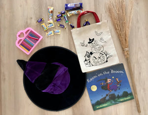 Halloween Witch Hat + DIY Colouring Trick or Treat Bag