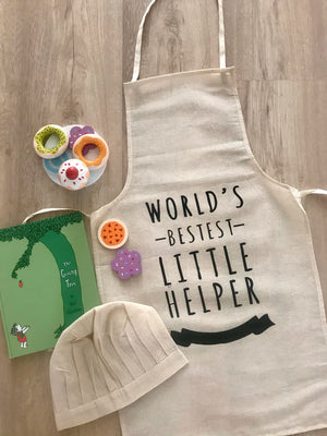 World's Bestest Little Helper : Chef Apron & Hat (White)